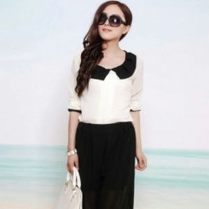 Bohemian Black Wide Leg Chiffon Pants